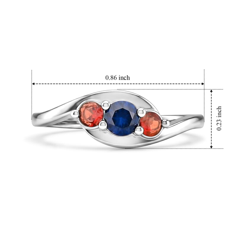 Simulated Blue Diamond and Mozambique Garnet Ring in Sterling Silver (Size 10.0)