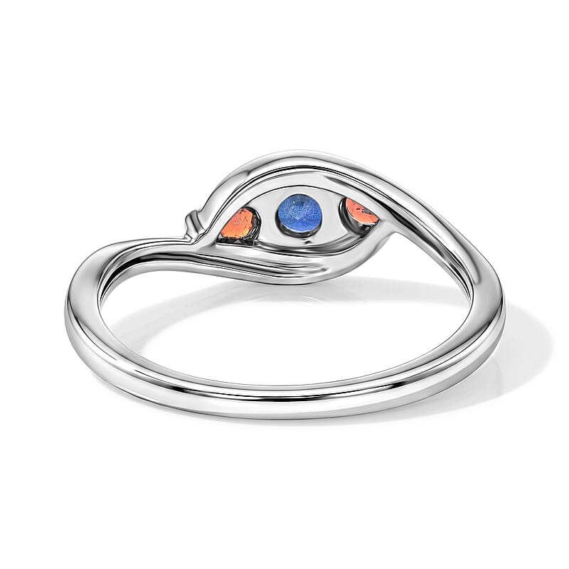 Simulated Blue Diamond and Mozambique Garnet Ring in Sterling Silver (Size 6.0)