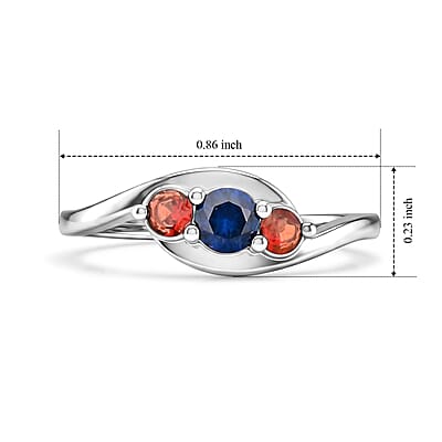 Simulated Blue Diamond and Mozambique Garnet Ring in Sterling Silver (Size 6.0)