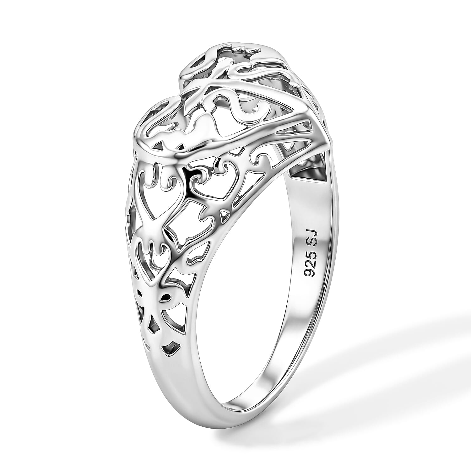 Filiagree Heart and Cross Ring in Sterling Silver (Size 8.0) 2.22 Grams
