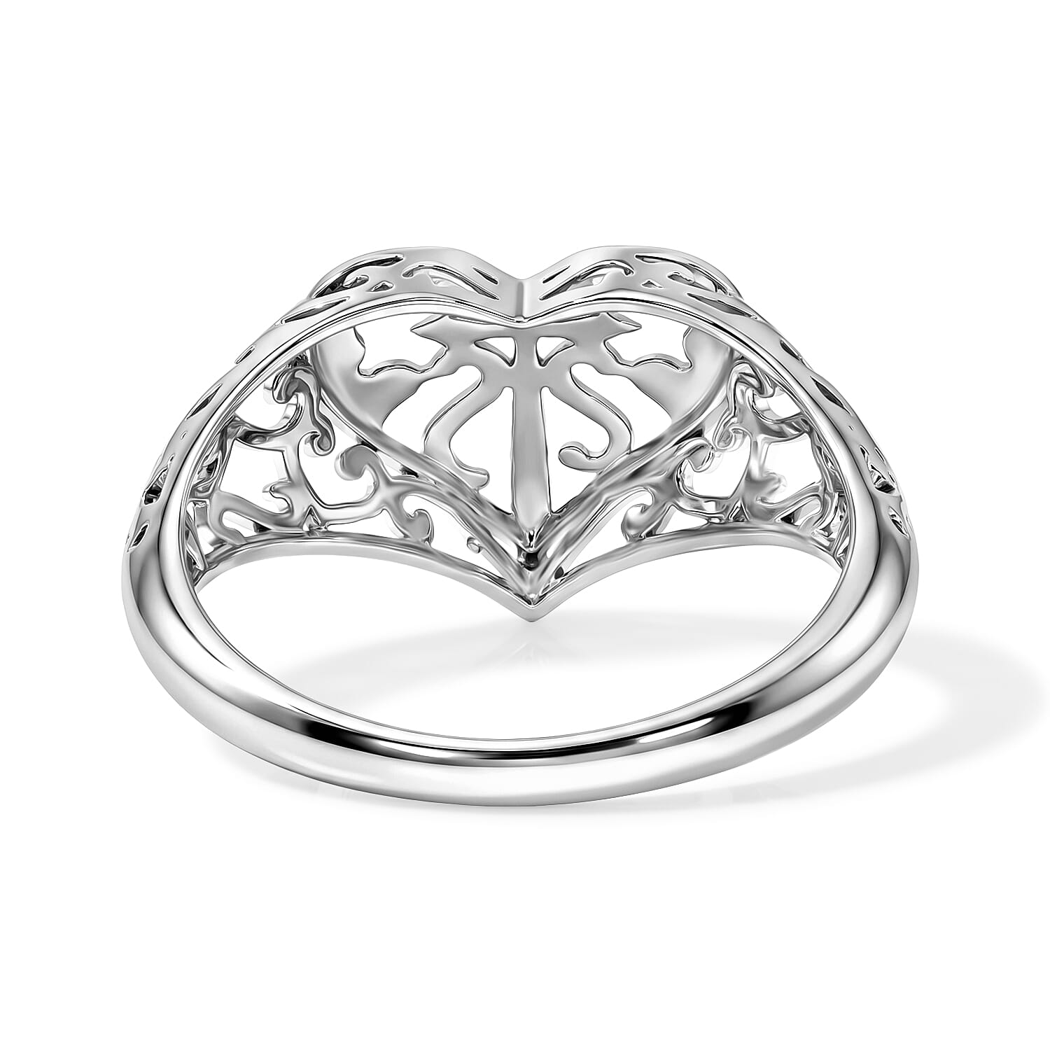 Filiagree Heart and Cross Ring in Sterling Silver (Size 8.0) 2.22 Grams