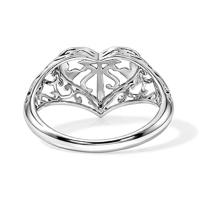Filiagree Heart and Cross Ring in Sterling Silver (Size 8.0) 2.22 Grams