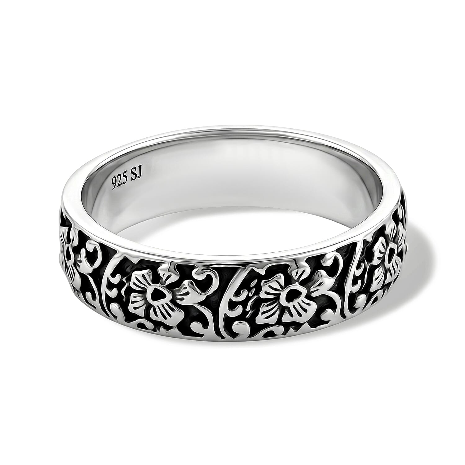 Flower Band Ring in Sterling Silver (Size 7.5) 4.17 Grams