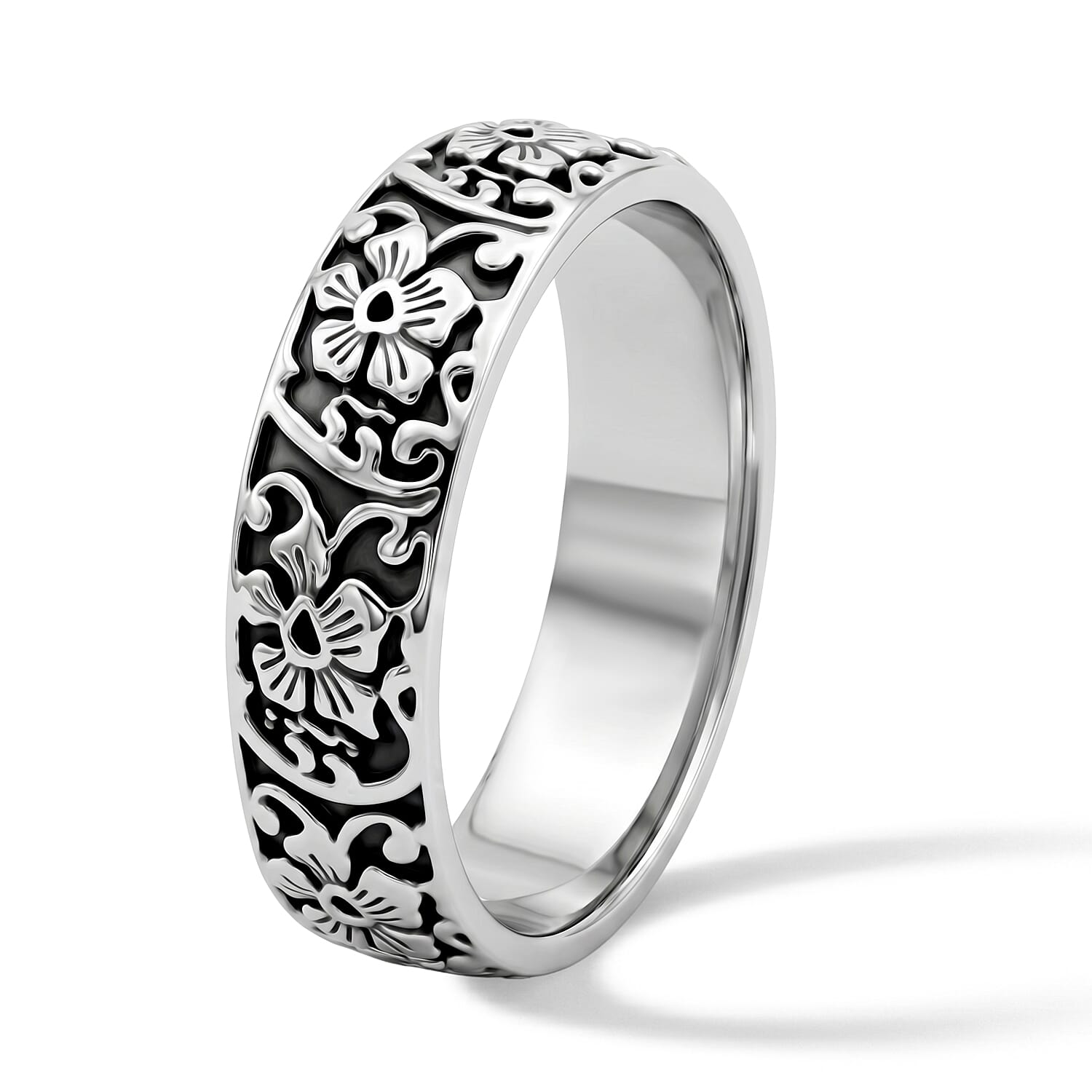 Flower Band Ring in Sterling Silver (Size 7.5) 4.17 Grams