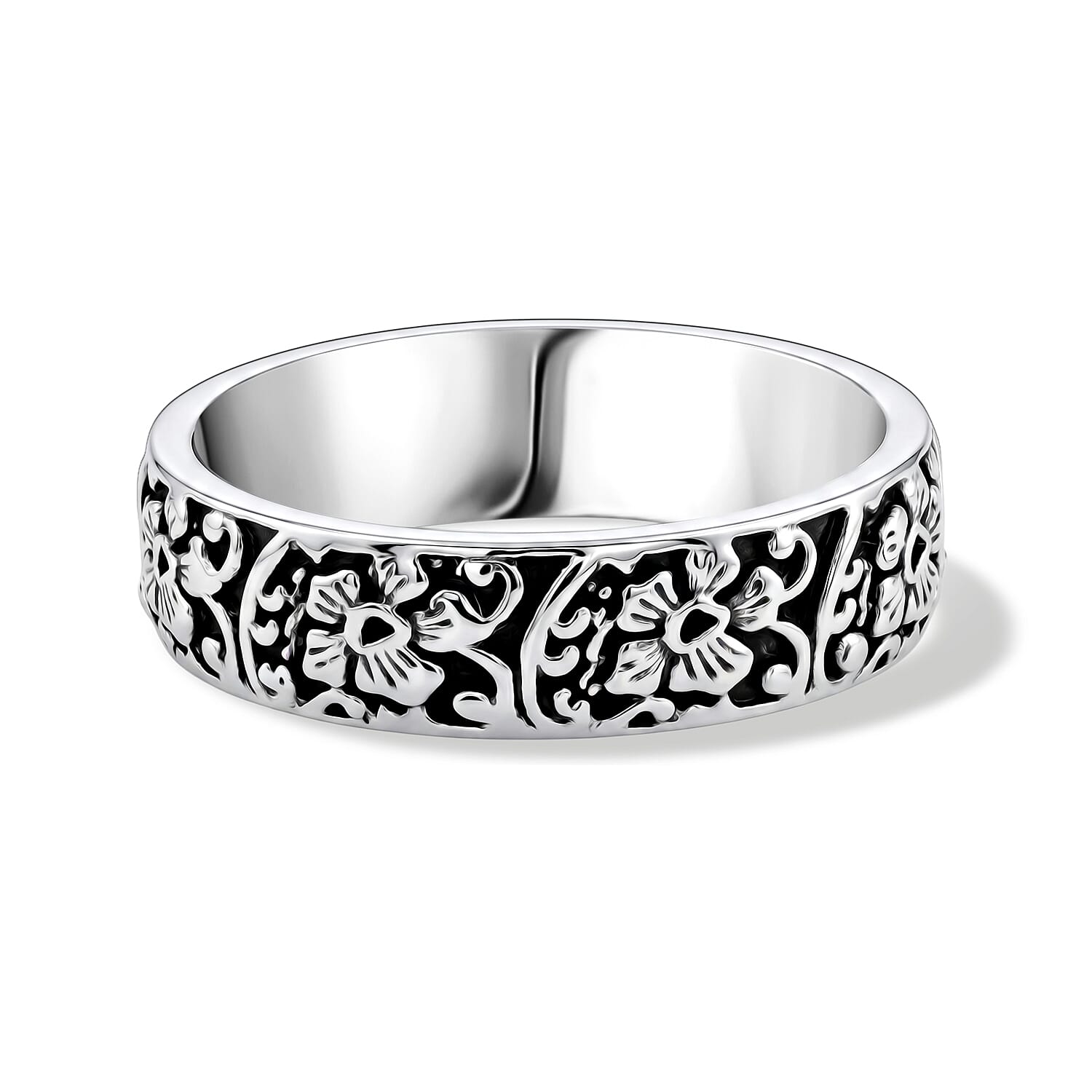 Flower Band Ring in Sterling Silver (Size 7.5) 4.17 Grams