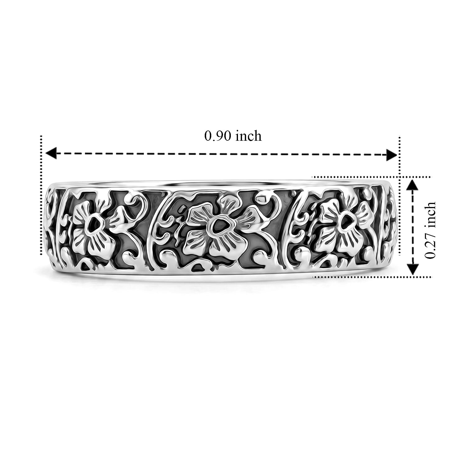 Flower Band Ring in Sterling Silver (Size 7.5) 4.17 Grams