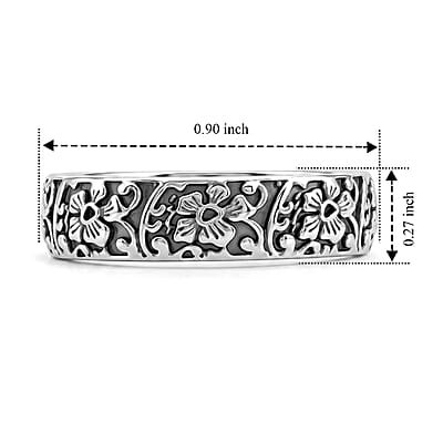 Flower Band Ring in Sterling Silver (Size 7.5) 4.17 Grams