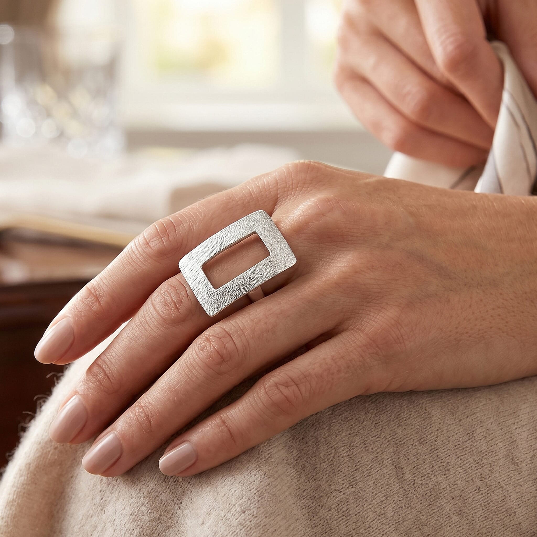 Rectangle Frame Ring in Sterling Silver (Size 10.0) 5.75 Grams