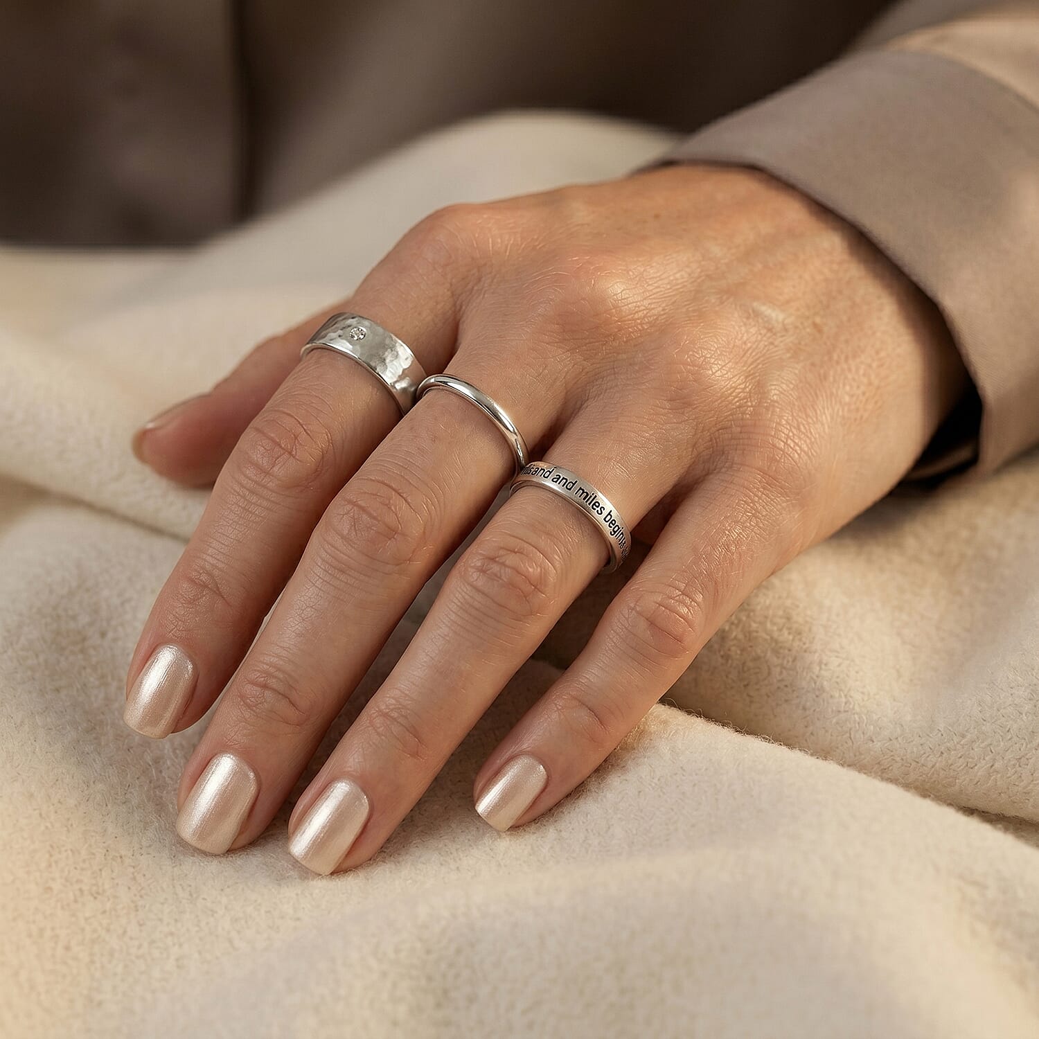 A Journey Of A Thousand Miles Begins With A Single Step Band Ring in Sterling Silver (Size 8.0) 2 Grams