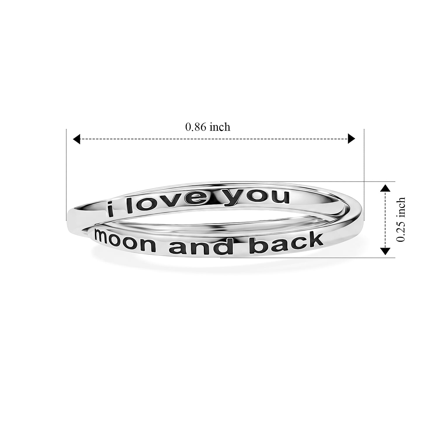Dual Ring I Love You Moon and Back Band Ring in Sterling Silver (Size 9.5) 1.95 Grams
