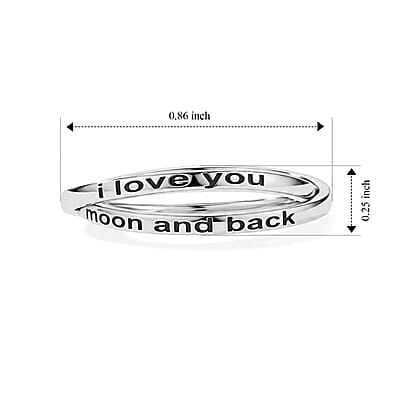 Dual Ring I Love You Moon and Back Band Ring in Sterling Silver (Size 9.5) 1.95 Grams