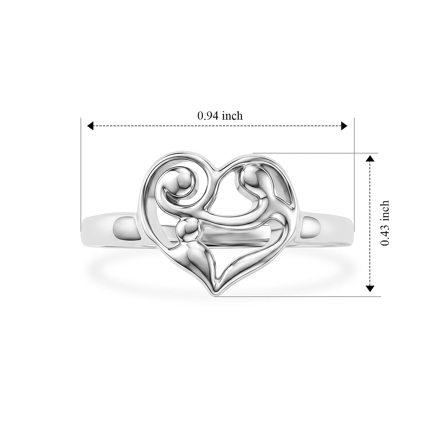 Family Heart Ring in Sterling Silver (Size 7.5) 2.54 Grams