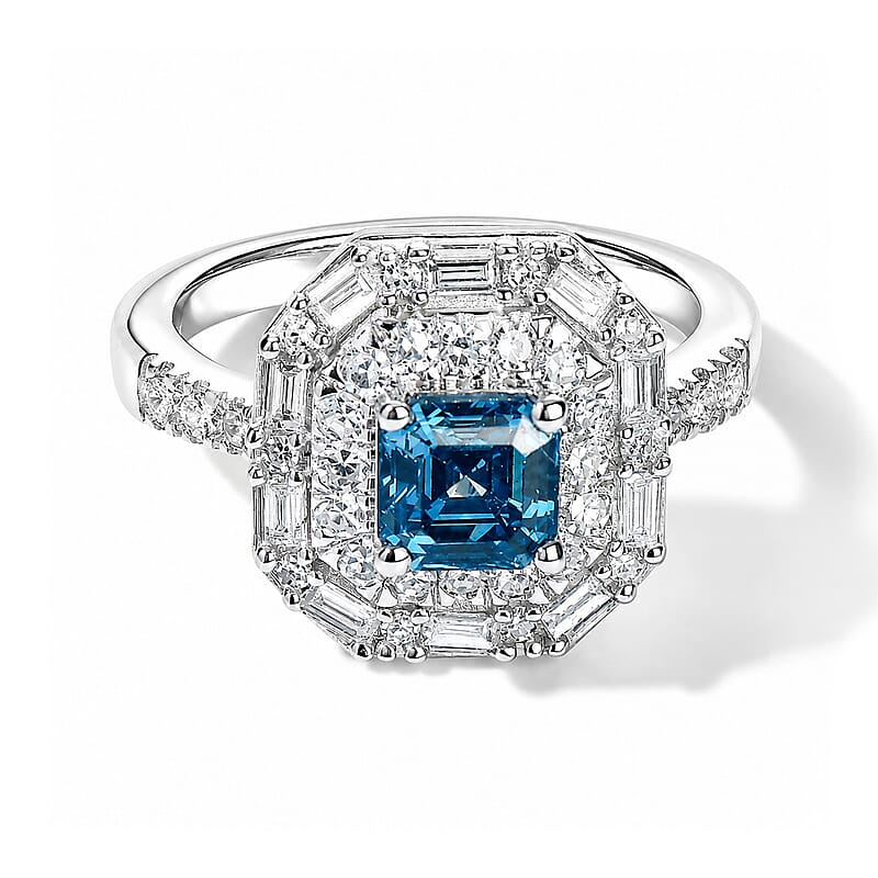 SGL Certified Luxuriant Lab Grown Blue Diamond (IR) (VS) and Lab Grown Diamond 1.75 ctw Ring in Rhodium Over Sterling Silver (Size 6.0)
