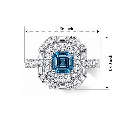 SGL Certified Luxuriant Lab Grown Blue Diamond (IR) (VS) and Lab Grown Diamond 1.75 ctw Ring in Rhodium Over Sterling Silver (Size 6.0)