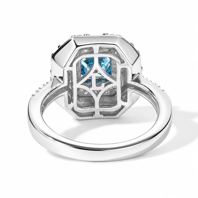 SGL Certified Luxuriant Lab Grown Blue Diamond (IR) (VS) and Lab Grown Diamond 1.75 ctw Azure Prism Halo Ring in Rhodium Over Sterling Silver (Size 6.0)