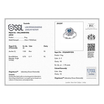 SGL Certified Luxuriant Lab Grown Blue Diamond (IR) (VS) and Lab Grown Diamond 1.75 ctw Ring in Rhodium Over Sterling Silver (Size 6.0)