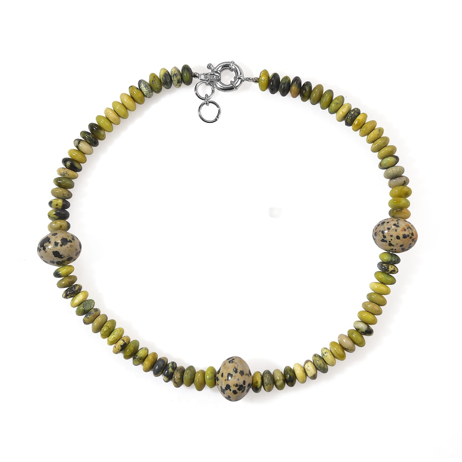 EverTrue Mojave Yellow Turquoise and Dalmation Jasper 400.00 ctw Beaded Necklace in Platinum Bond 18 Inches