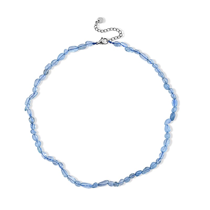 Aquamarine 50.00 ctw Cord Beaded Necklace (17-19 Inches) in Stainless Steel