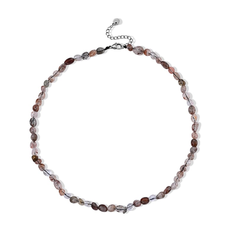 Multi Rutilated Quartz 50.00 ctw Cord Beaded Necklace (17-19 Inches) in Stainless Steel