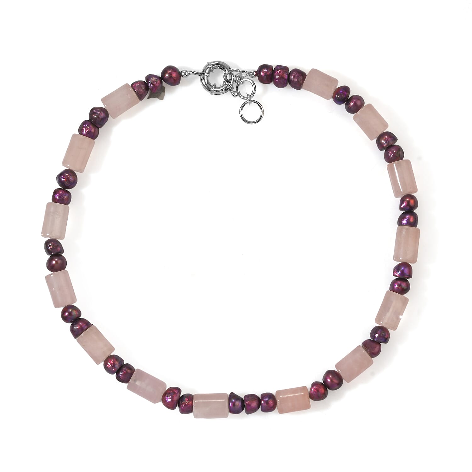 EverTrue Rose Quartz and Purple Pearl (D) 235.00 ctw Beaded Necklace in Platinum Bond 18 Inches