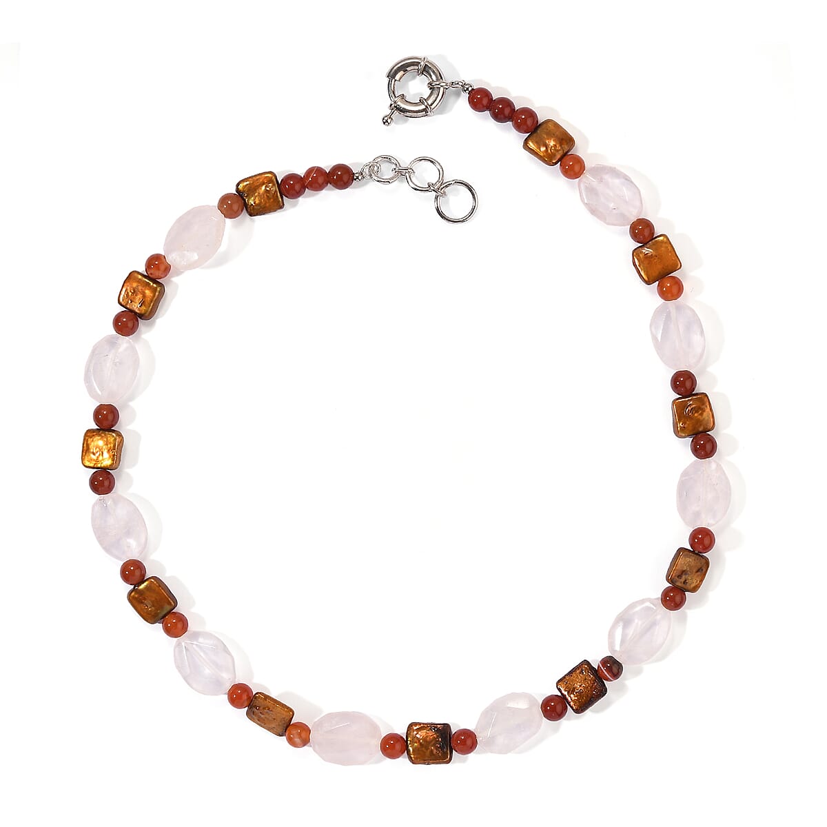 EverTrue Galilea Rose Quartz and Carnelian 170.00 ctw, Bronze Pearl (D) Necklace (18 Inches) in Platinum Bond image number 1
