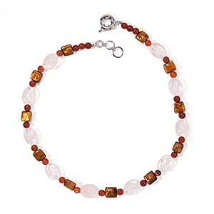 EverTrue Galilea Rose Quartz and Carnelian 170.00 ctw, Bronze Pearl (D) Necklace (18 Inches) in Platinum Bond