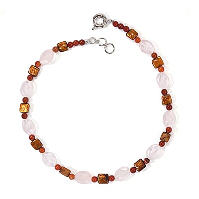 EverTrue Galilea Rose Quartz and Carnelian 170.00 ctw, Bronze Pearl (D) Necklace (18 Inches) in Platinum Bond