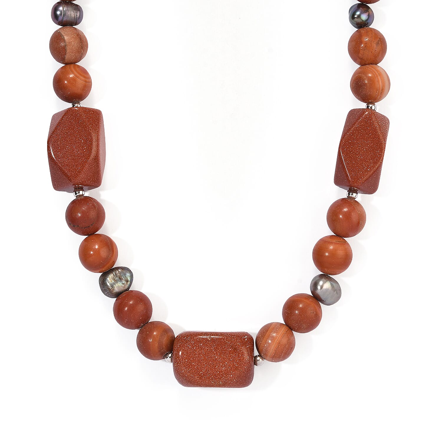 EverTrue Peacock Pearl (D) and Multi Gemstone 395.00 ctw Necklace in Platinum Bond 18 Inches