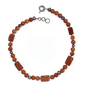 EverTrue Peacock Pearl (D) and Multi Gemstone 395.00 ctw Necklace in Platinum Bond 18 Inches