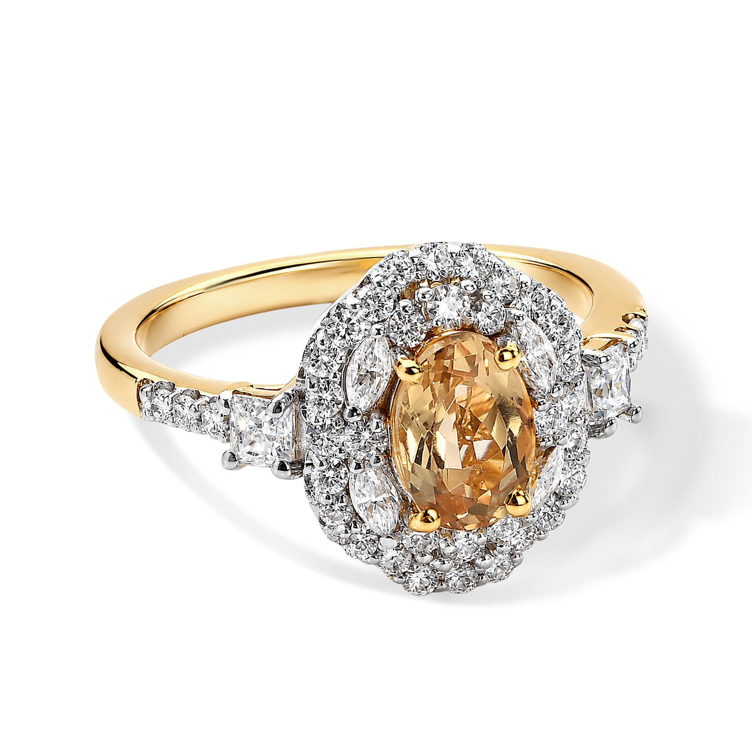 D'Joy Premium Imperial Topaz and Moissanite 1.65 ctw Ring in 18K Vermeil Yellow Gold Over Sterling Silver (Size 6.0)