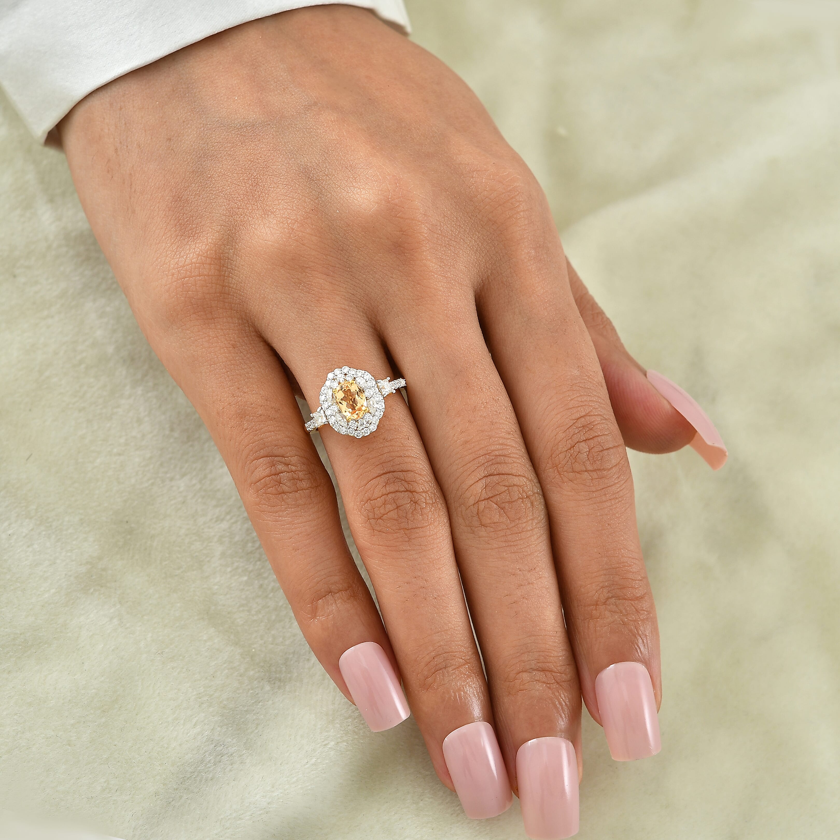 D'Joy Premium Imperial Topaz and Moissanite 1.65 ctw Ring in 18K Vermeil Yellow Gold Over Sterling Silver (Size 6.0)