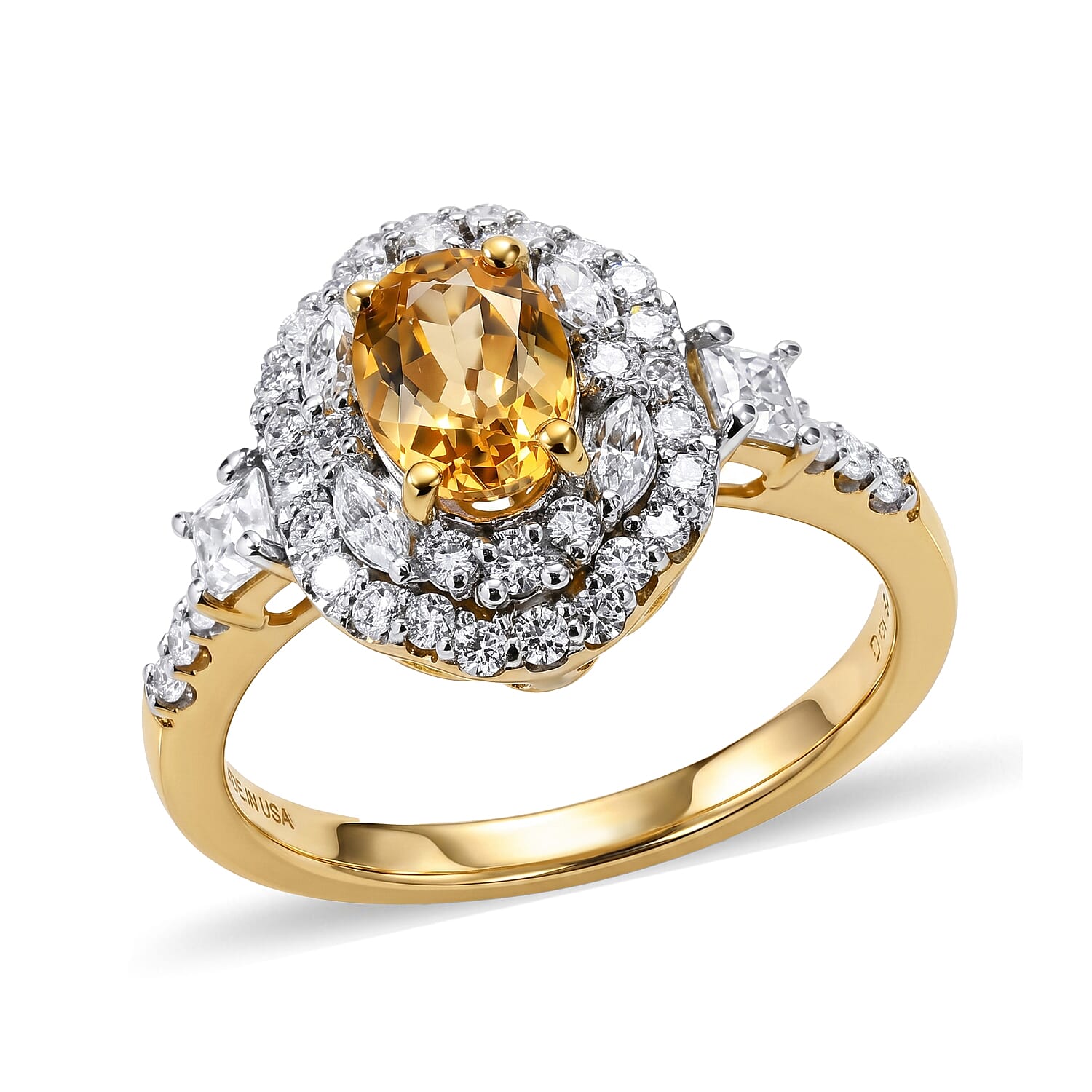 D'Joy Premium Imperial Topaz and Moissanite 1.65 ctw Ring in 18K Vermeil Yellow Gold Over Sterling Silver (Size 6.0)