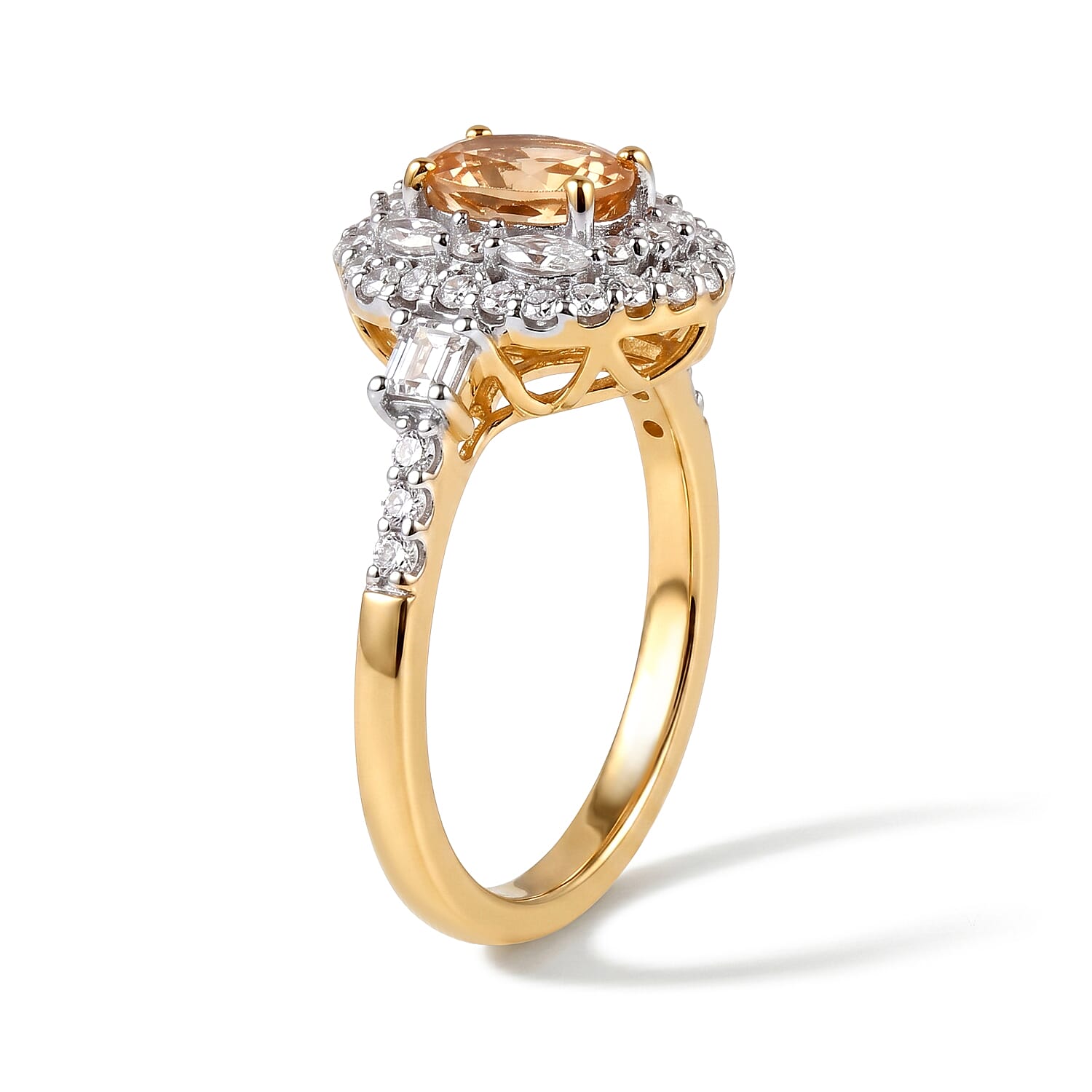 D'Joy Premium Imperial Topaz and Moissanite 1.65 ctw Ring in 18K Vermeil Yellow Gold Over Sterling Silver (Size 6.0)