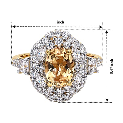 D'Joy Premium Imperial Topaz and Moissanite 1.65 ctw Ring in 18K Vermeil Yellow Gold Over Sterling Silver (Size 6.0)