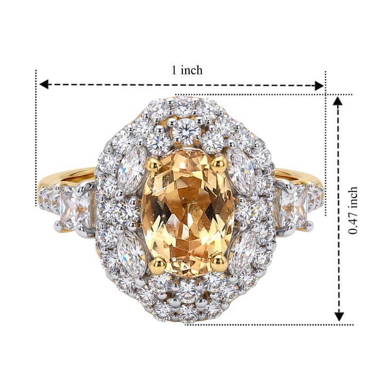 D'Joy Premium Imperial Topaz and Moissanite 1.65 ctw Ring in 18K Vermeil Yellow Gold Over Sterling Silver (Size 6.0)