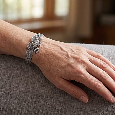 D'Joy Bali Legacy Eagle Bangle Bracelet in Sterling Silver (7.25 In) 20.60 Grams