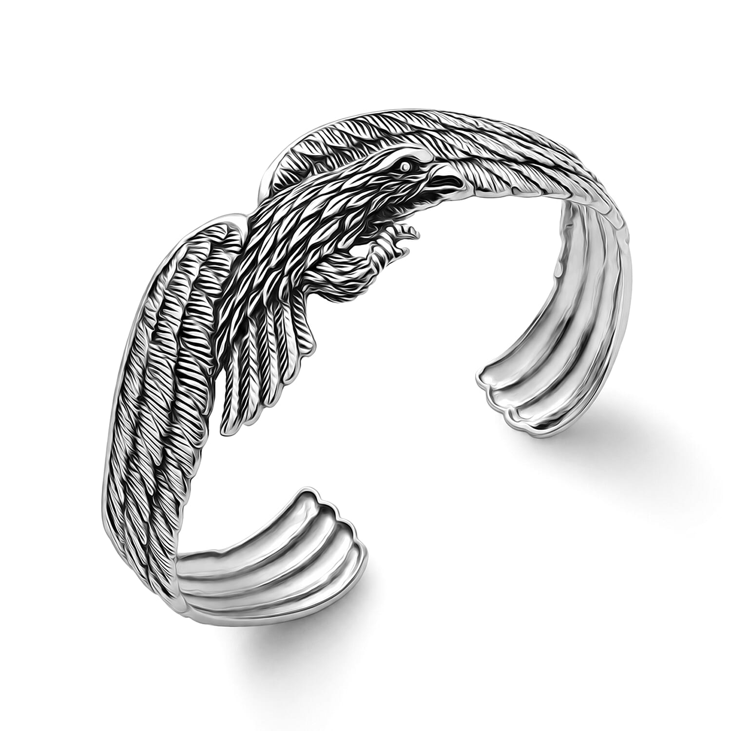 D'Joy Bali Legacy Eagle Bangle Bracelet in Sterling Silver (7.25 In) 20.60 Grams