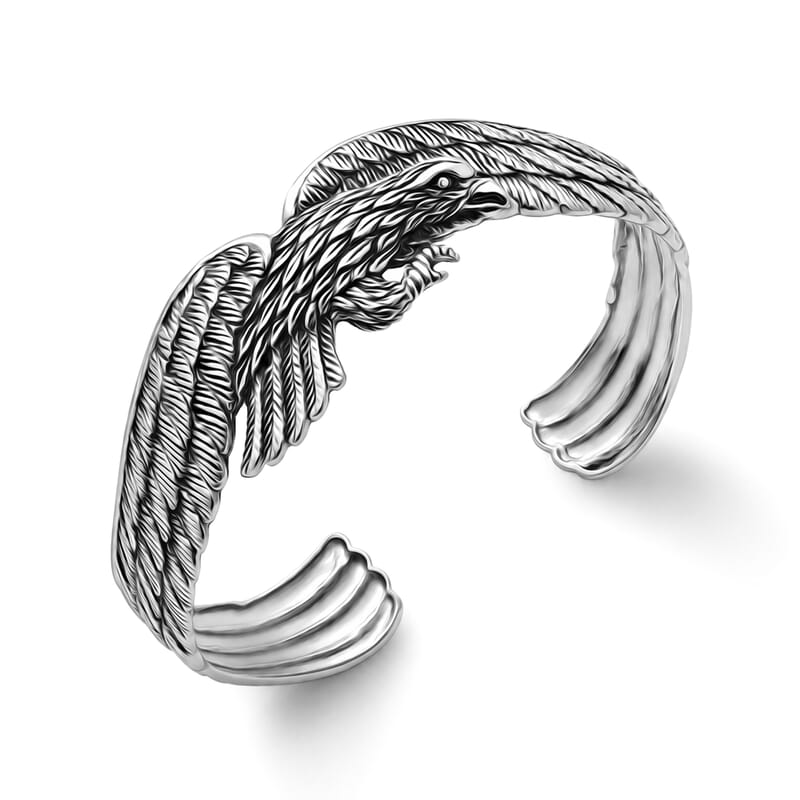 D'Joy Bali Legacy Eagle Bangle Bracelet in Sterling Silver (7.25 In) 20.60 Grams
