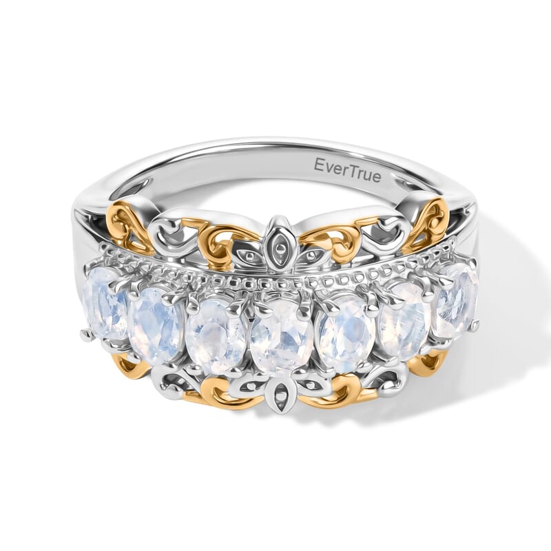 EverTrue Rainbow Moonstone 1.10 ctw Moonlit Empress Ring in 18K YG Plated and Platinum Bond (Size 5.0)