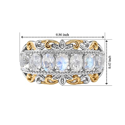 EverTrue Rainbow Moonstone 1.10 ctw Ring in 18K YG Plated and Platinum Bond (Size 5.0)