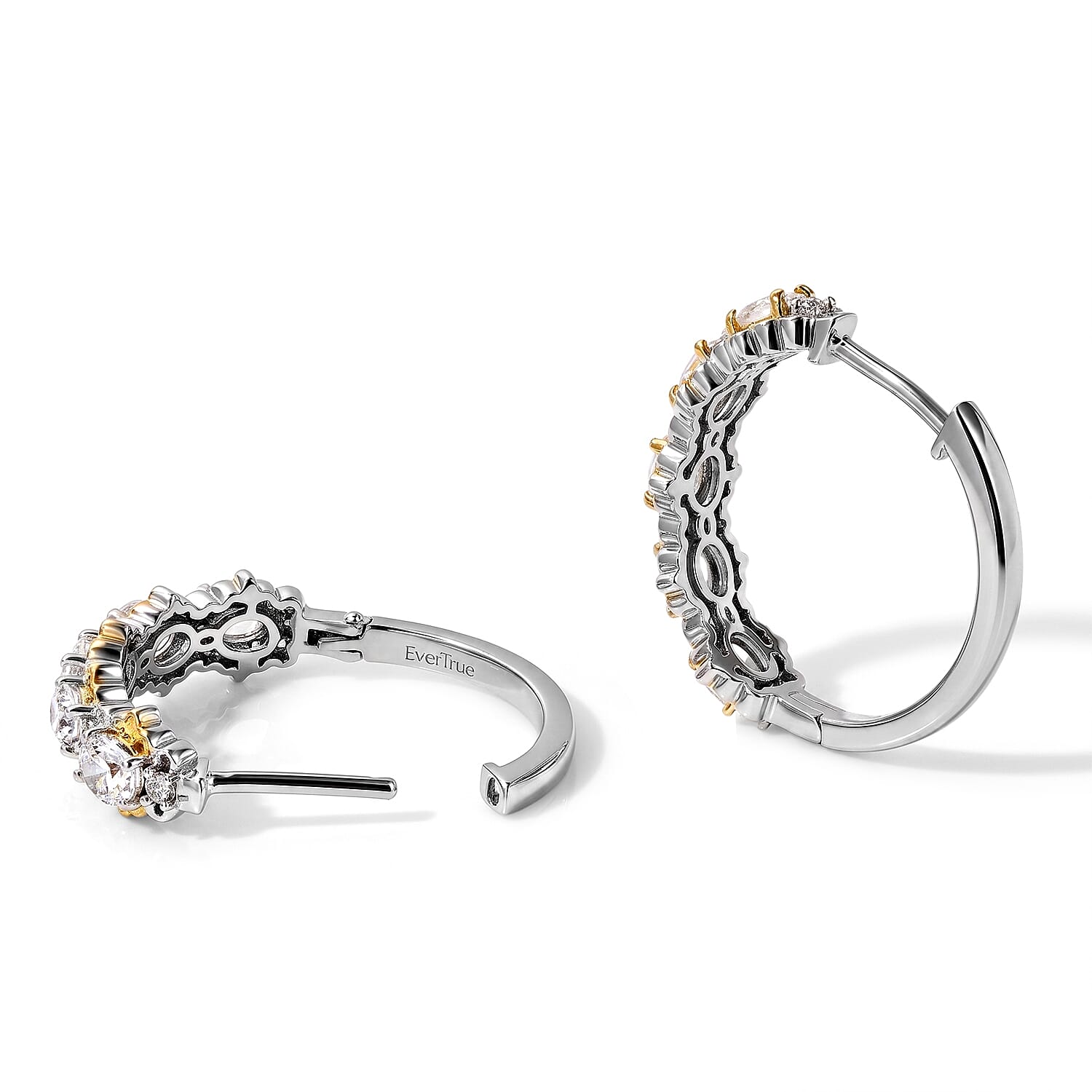 EverTrue Rainbow Moonstone and White Zircon 1.80 ctw Hoop Earrings in 18K YG Plated and Platinum Bond