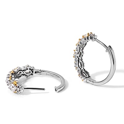 EverTrue Rainbow Moonstone and White Zircon 1.80 ctw Hoop Earrings in 18K YG Plated and Platinum Bond