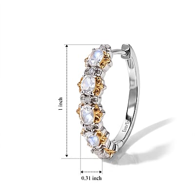 EverTrue Rainbow Moonstone and White Zircon 1.80 ctw Hoop Earrings in 18K YG Plated and Platinum Bond