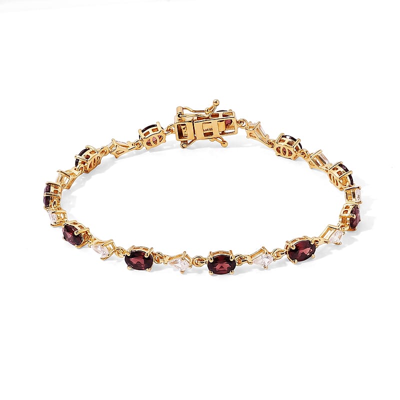 D'Joy AAA Red Zircon and White Zircon 9.00 ctw Bracelet in 18K Vermeil Yellow Gold Over Sterling Silver (7.25 In)