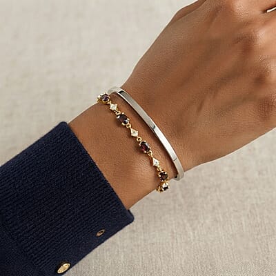 D'Joy AAA Red Zircon and White Zircon 9.00 ctw Bracelet in 18K Vermeil Yellow Gold Over Sterling Silver (7.25 In)