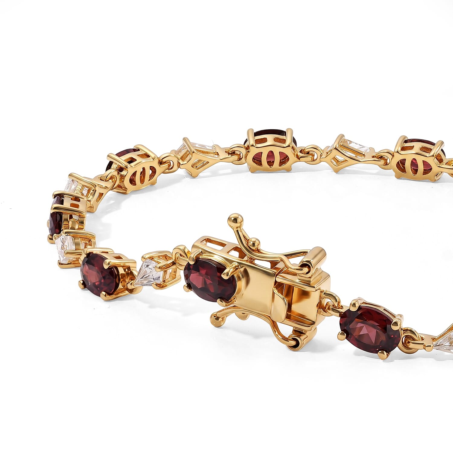 D'Joy AAA Red Zircon and White Zircon 9.00 ctw Bracelet in 18K Vermeil Yellow Gold Over Sterling Silver (7.25 In)