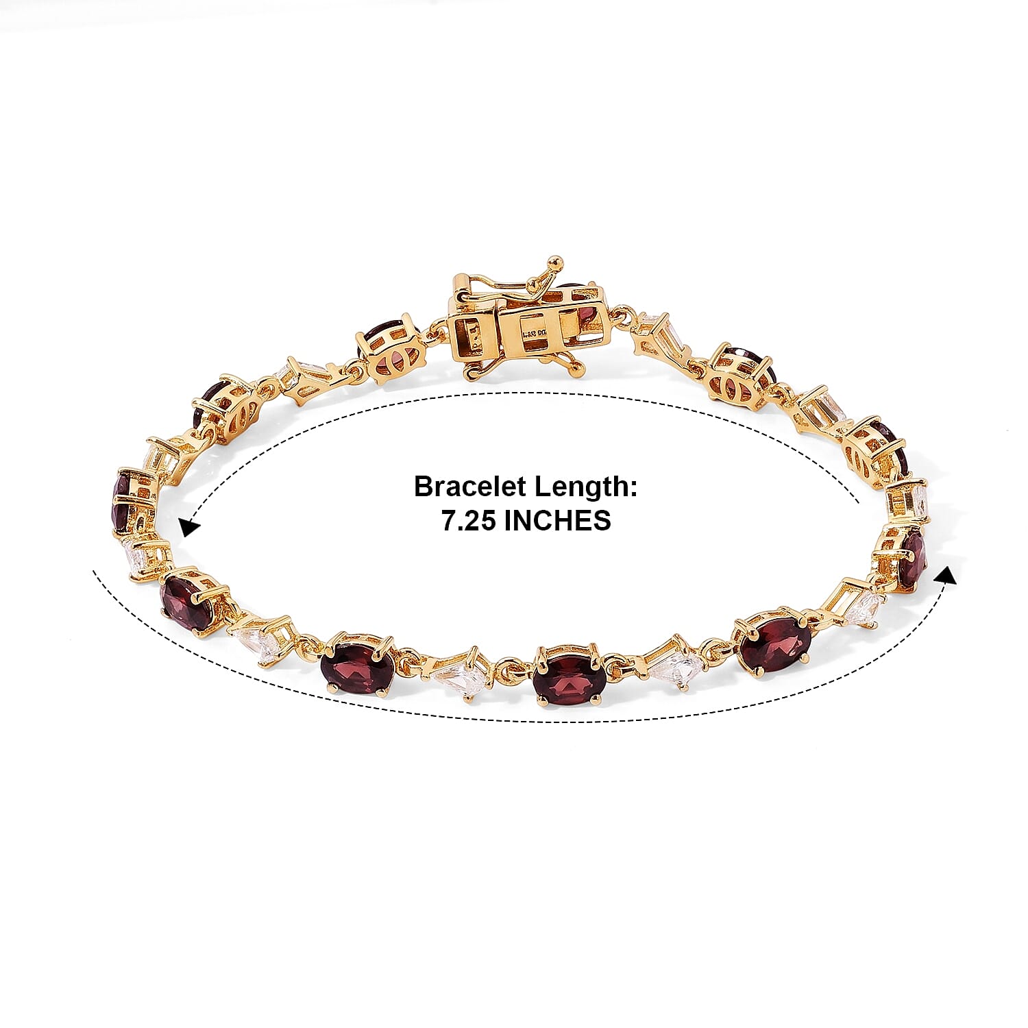 D'Joy AAA Red Zircon and White Zircon 9.00 ctw Bracelet in 18K Vermeil Yellow Gold Over Sterling Silver (7.25 In)