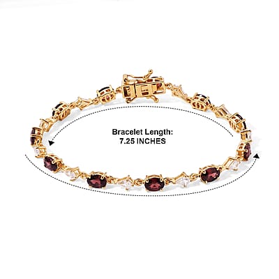 D'Joy AAA Red Zircon and White Zircon 9.00 ctw Bracelet in 18K Vermeil Yellow Gold Over Sterling Silver (7.25 In)