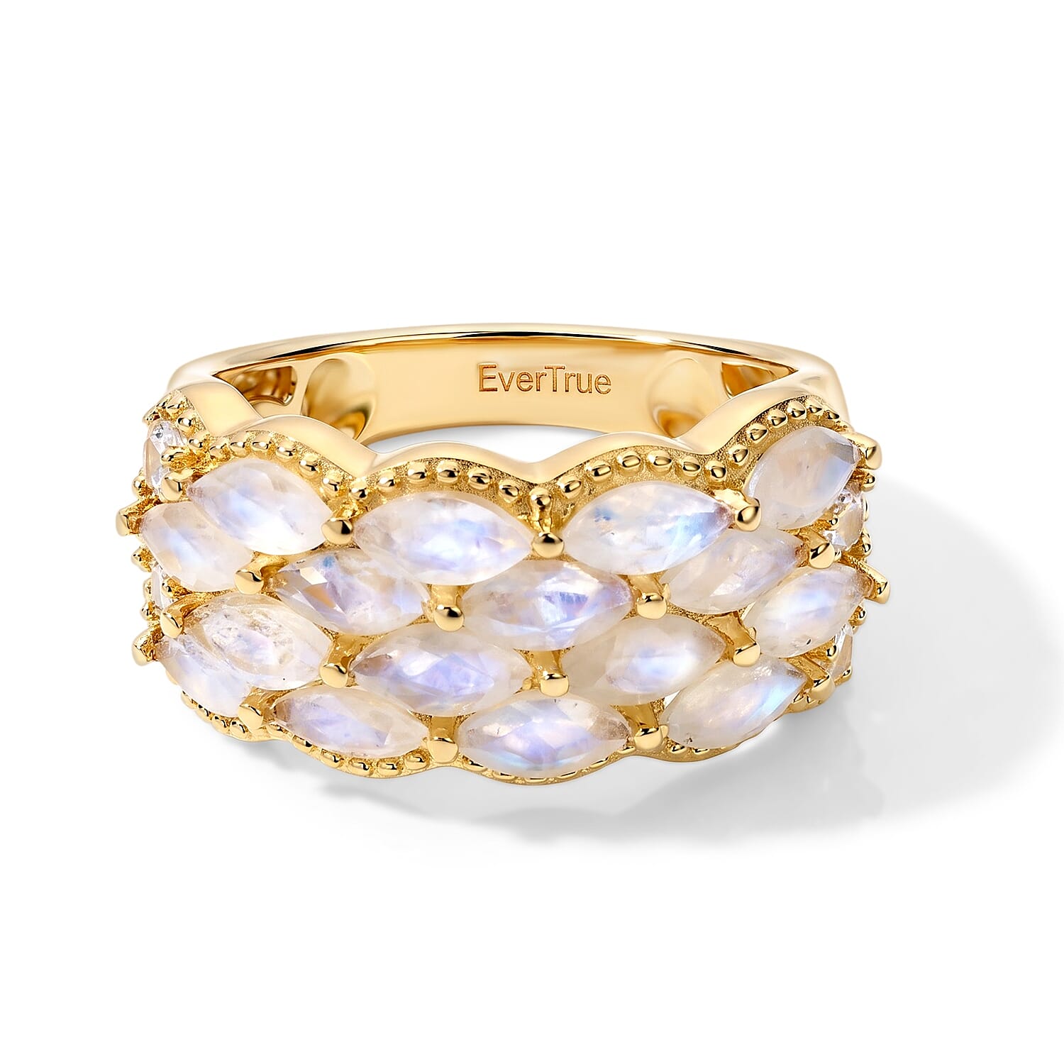 EverTrue Rainbow Moonstone and White Zircon 2.65 ctw Ring in 18K YG Plated (Size 5.0)