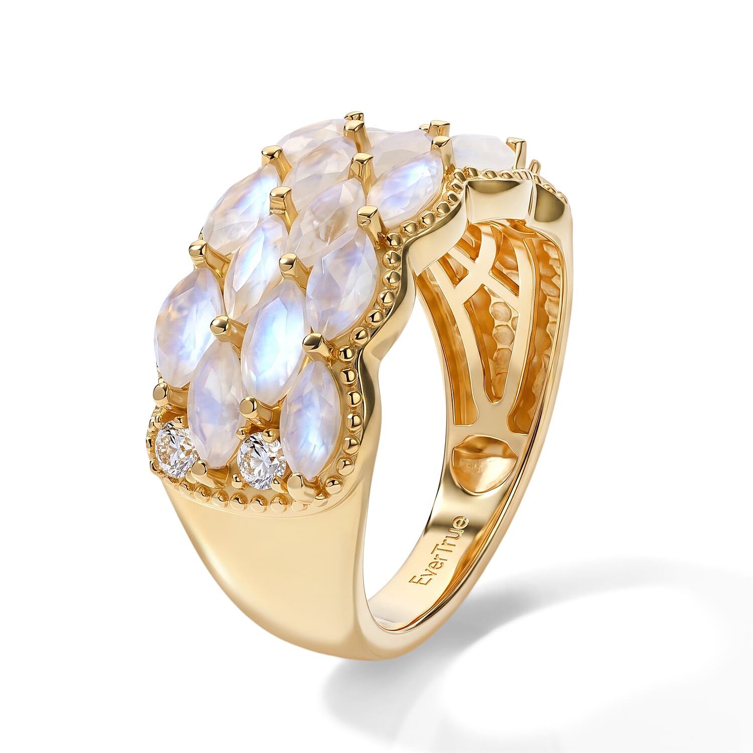 EverTrue Rainbow Moonstone and White Zircon 2.65 ctw Ring in 18K YG Plated (Size 5.0)